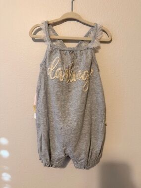 Mud Pie Gray Romper with Gold Script “Darling”